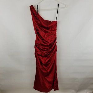 Suzi Chin for Maggy Boutique One Shoulder Midi Dress Size 4 Red